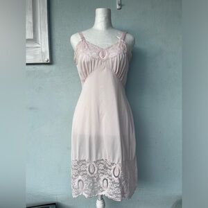 Vintage Carol Anne  Slip Dress with Floral Lace Trim - Pink